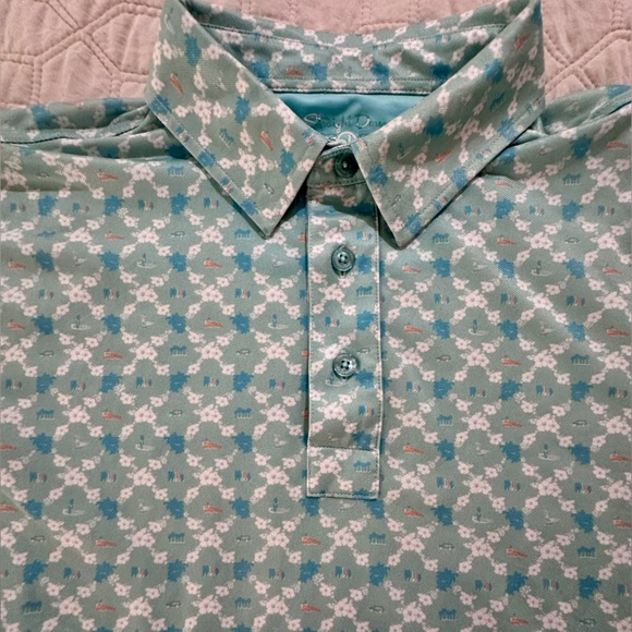 Straight Down Men’s Tropical Golf Polo Blue Orange Large short sleeve‎ - Picture 6 of 14